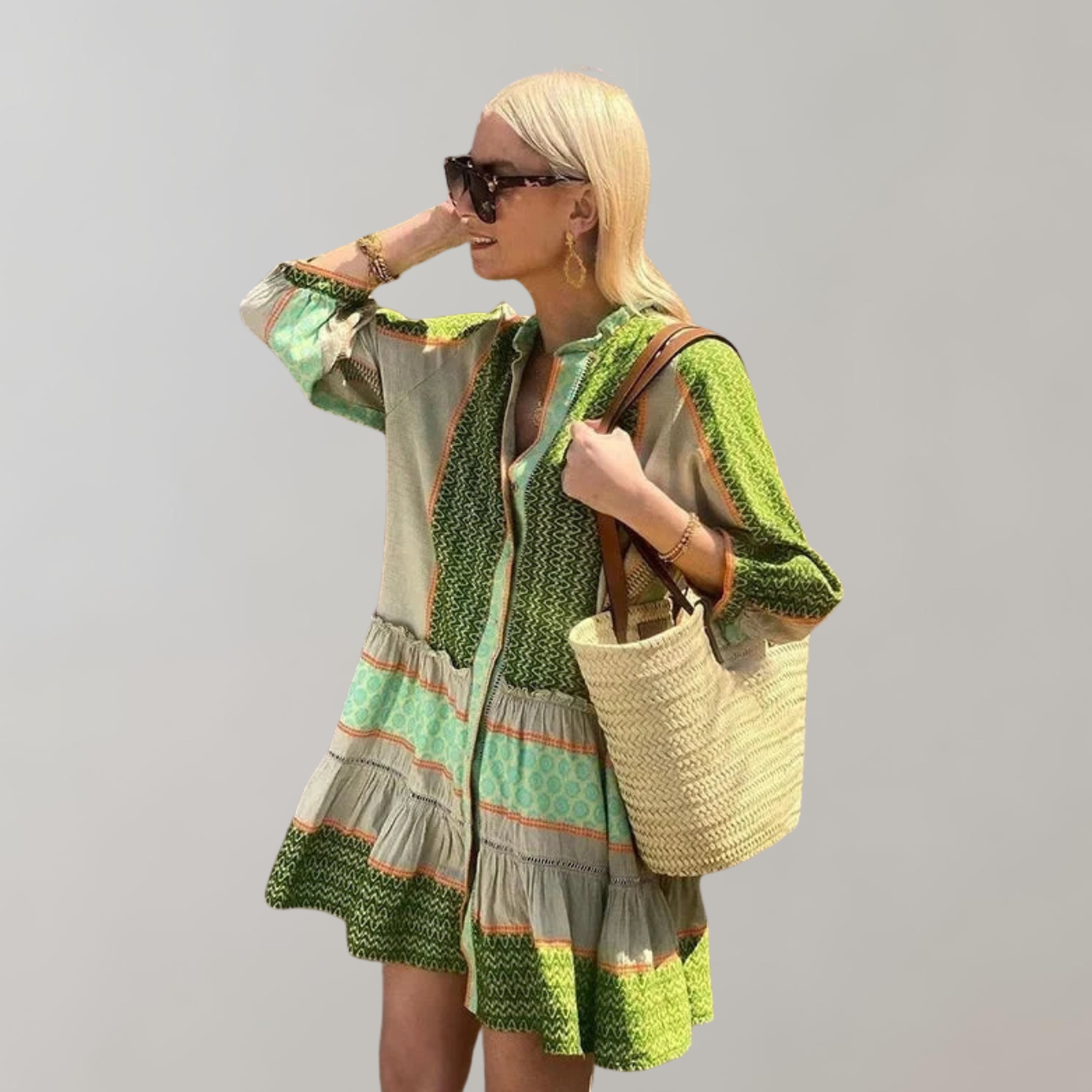 Eliana - Bohemian Minikleid Damen | Buntes Patchwork Damenkleid | verfügt über einen Knopfverschluss vorne