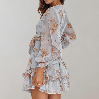 Audrey - Über dem Knie Minikleid Damen | Kleid mit langen Puffärmeln | geblümtes Minikleid mit langen Ärmeln