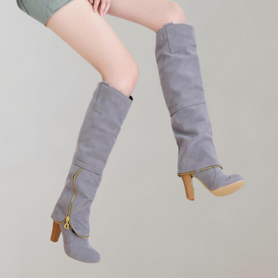 Overknee-Stiefel Damen mit Absatz und Reißverschluss – Hohe Stiefel in Rot und Schwarz