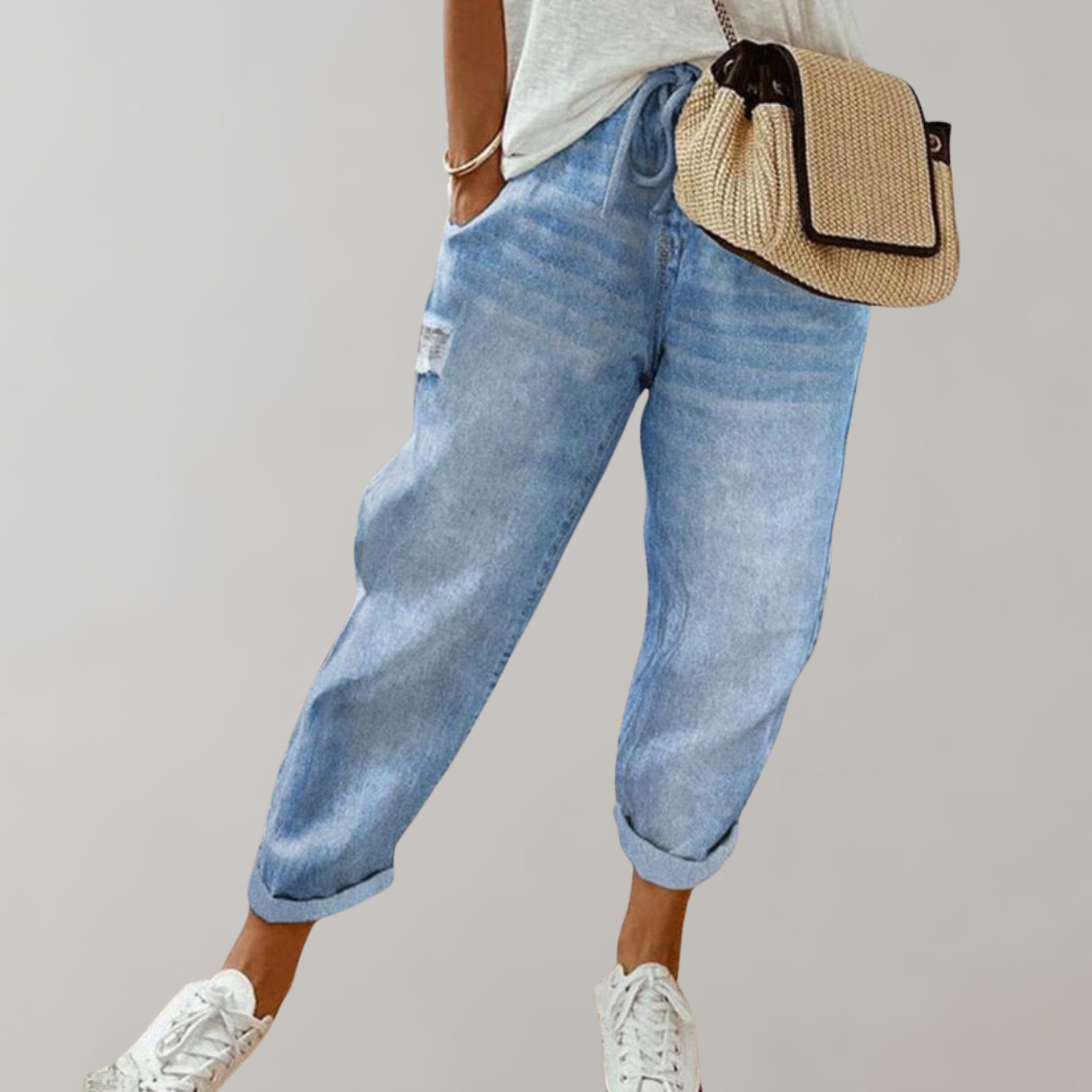 Lien - Trendy Jeans für Damen | Jeans mit Spitze | Jeans mit Umschlagsaum