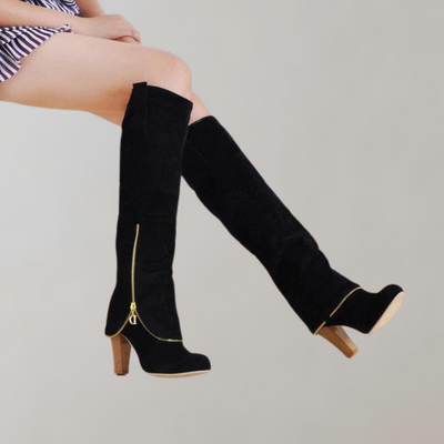 Overknee-Stiefel Damen mit Absatz und Reißverschluss – Hohe Stiefel in Rot und Schwarz