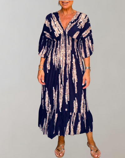 Ivy - Bedrucktes Maxikleid | Abendkleid für Damen | fließendes Maxikleid mit V-Ausschnitt