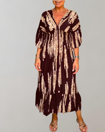 Ivy - Bedrucktes Maxikleid | Abendkleid für Damen | fließendes Maxikleid mit V-Ausschnitt