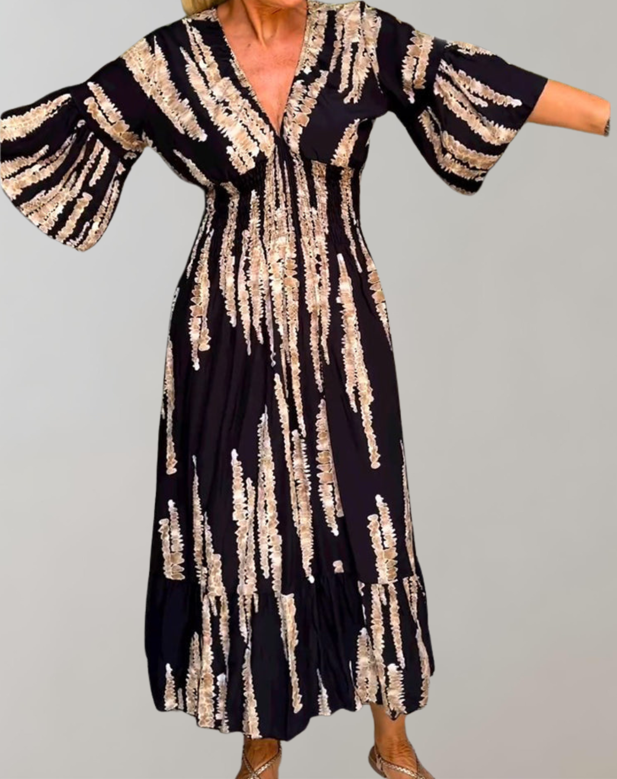 Ivy - Bedrucktes Maxikleid | Abendkleid für Damen | fließendes Maxikleid mit V-Ausschnitt