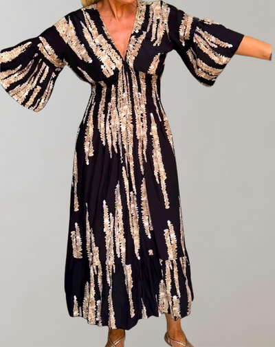 Ivy - Bedrucktes Maxikleid | Abendkleid für Damen | fließendes Maxikleid mit V-Ausschnitt