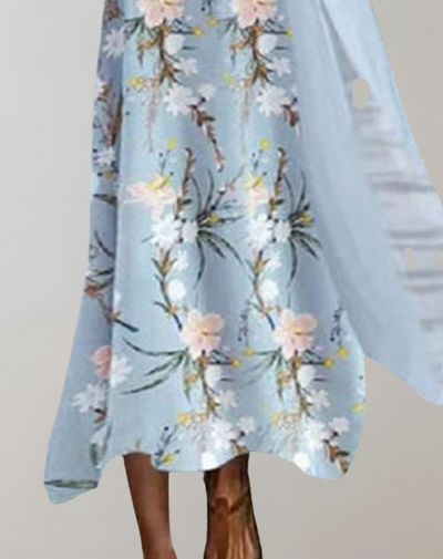 Penelope - Midikleid mit Blumenmuster | leichtes Damenkleid | Rundes langes Kleid