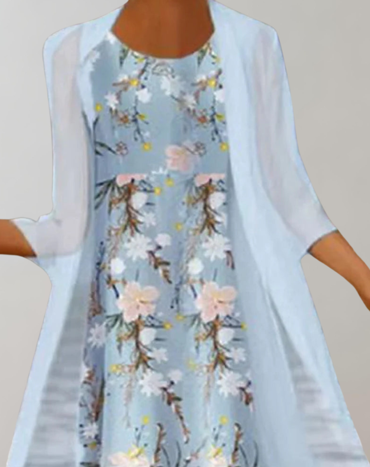 Penelope - Midikleid mit Blumenmuster | leichtes Damenkleid | Rundes langes Kleid