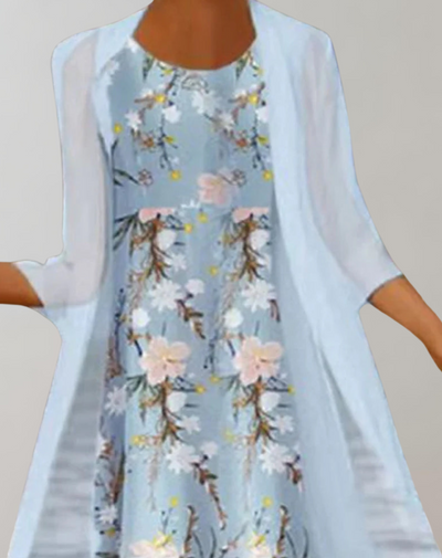 Penelope - Midikleid mit Blumenmuster | leichtes Damenkleid | Rundes langes Kleid