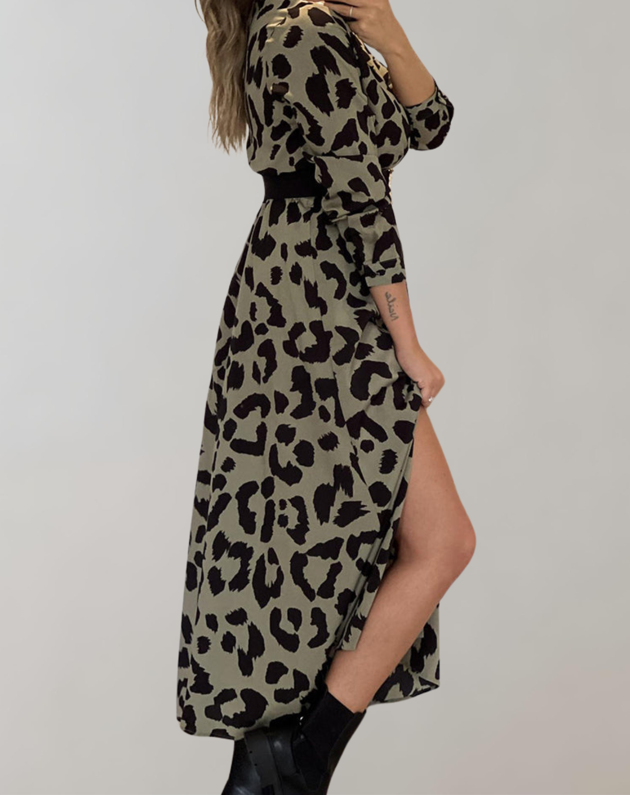Margaret - Maxikleid mit Taillengürtel | Kleid mit Leopardenmuster QDfür Damen