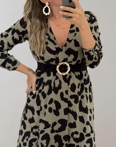 Margaret - Maxikleid mit Taillengürtel | Kleid mit Leopardenmuster QDfür Damen