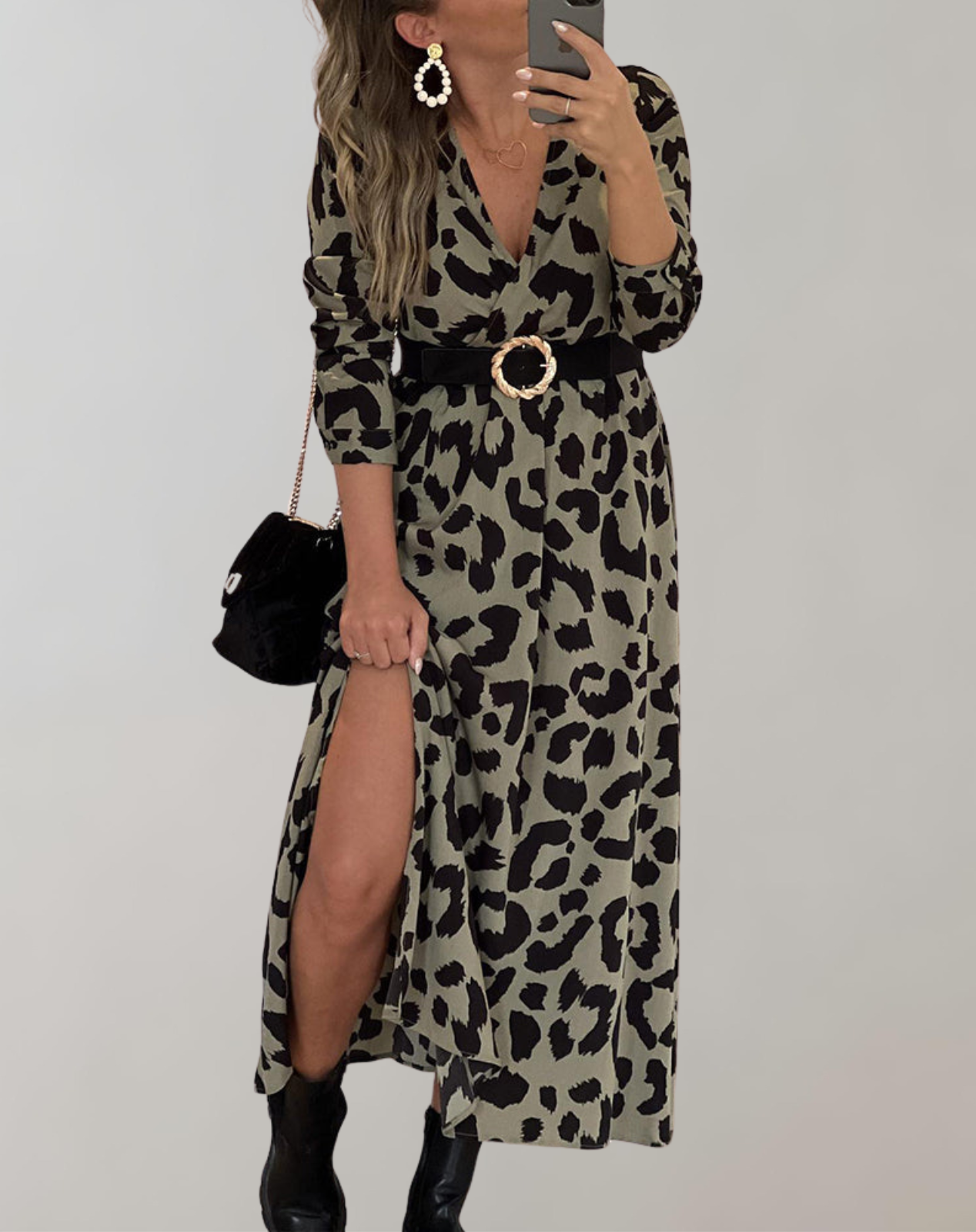 Margaret - Maxikleid mit Taillengürtel | Kleid mit Leopardenmuster QDfür Damen