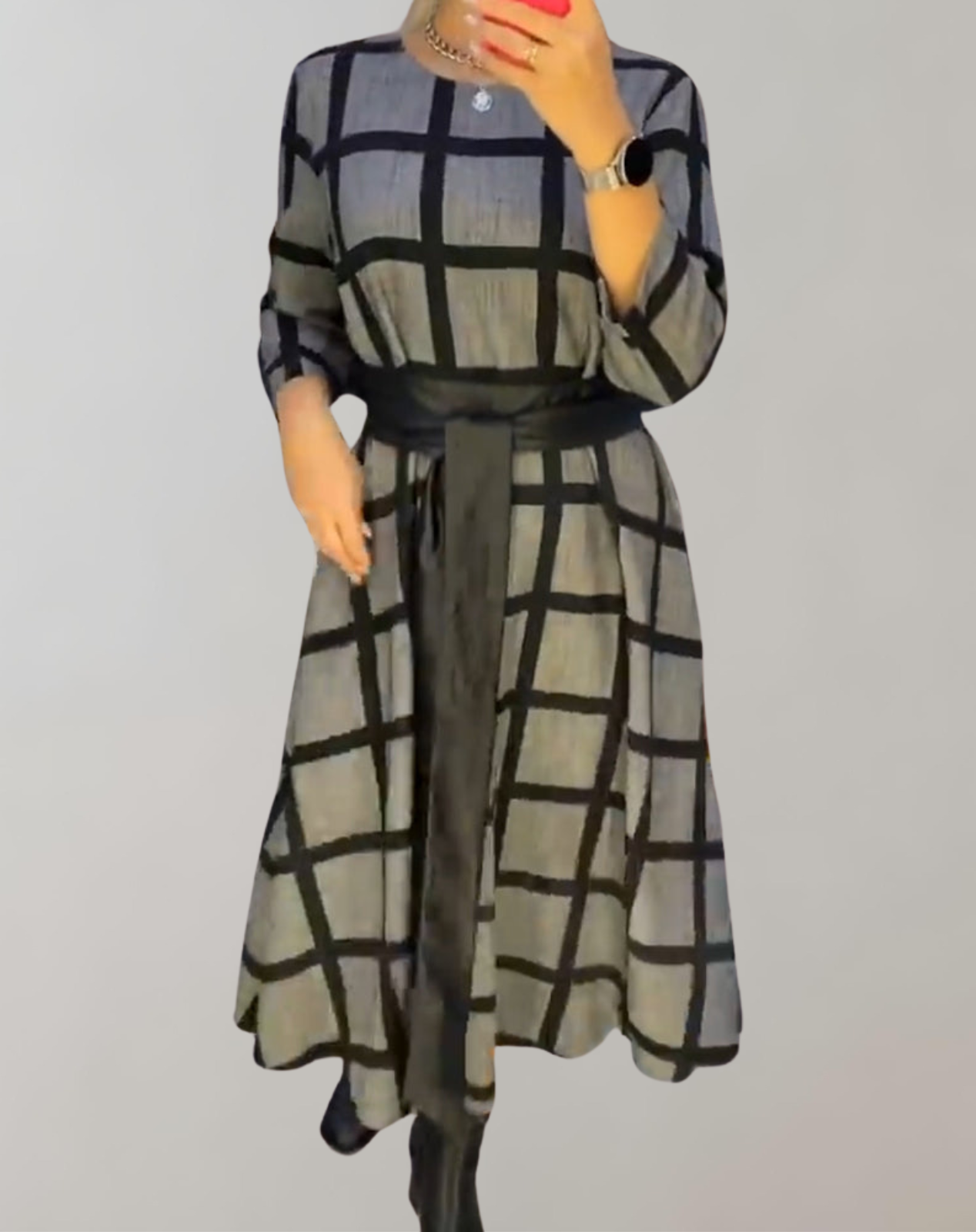 Fiona - Midikleid mit Gittermuster | modernes kariertes Kleid für Damen | Großes kariertes Abendkleid