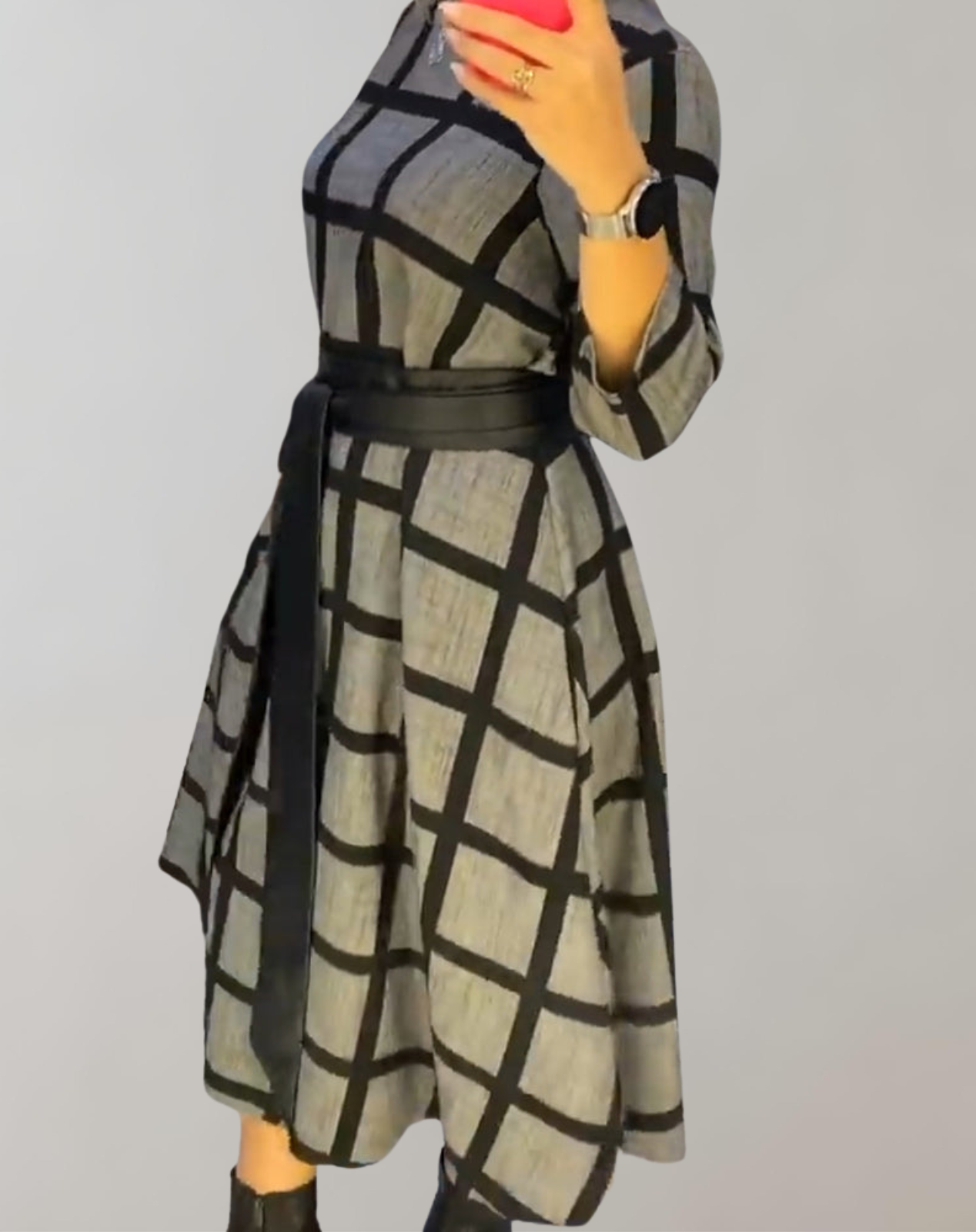 Fiona - Midikleid mit Gittermuster | modernes kariertes Kleid für Damen | Großes kariertes Abendkleid