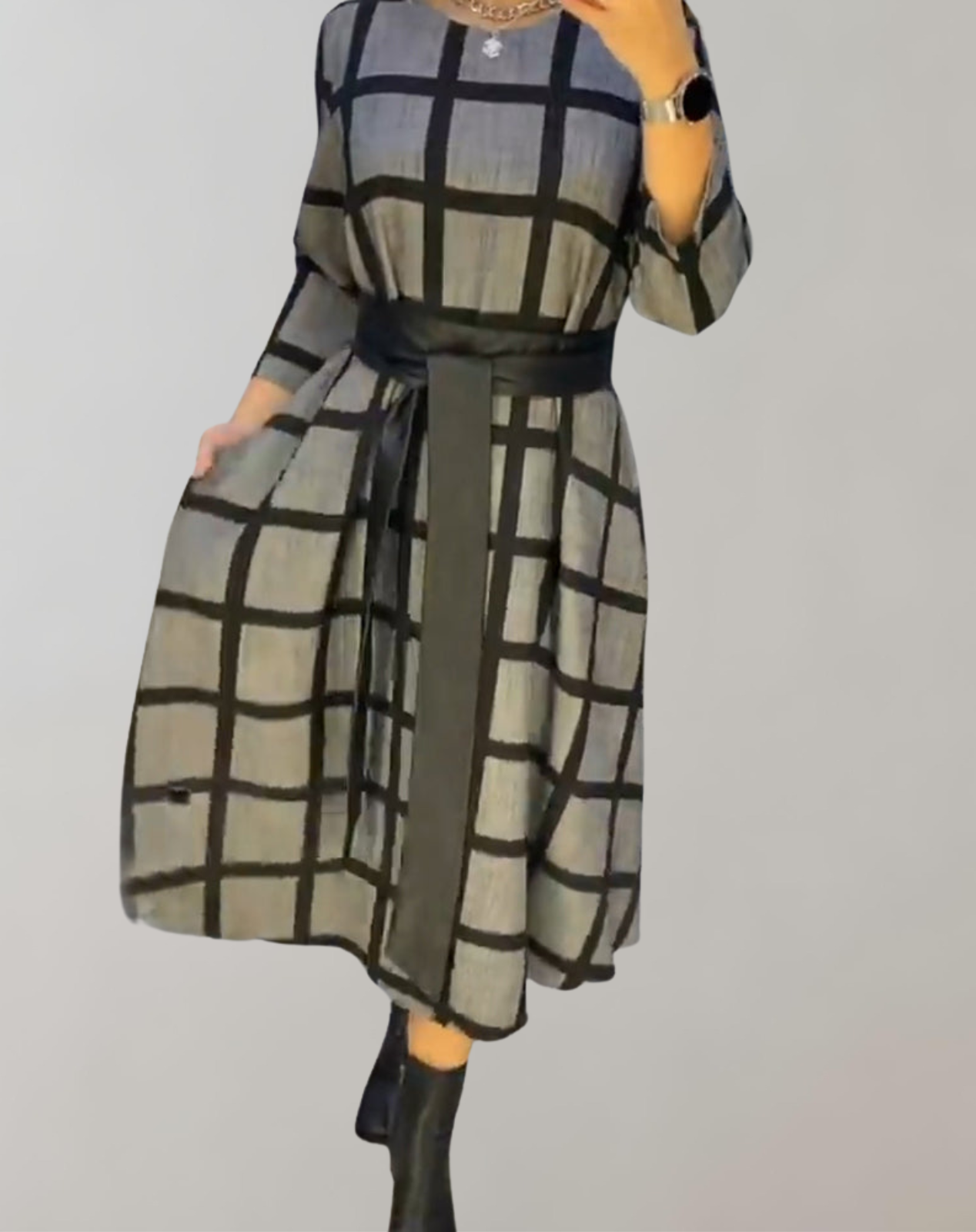 Fiona - Midikleid mit Gittermuster | modernes kariertes Kleid für Damen | Großes kariertes Abendkleid