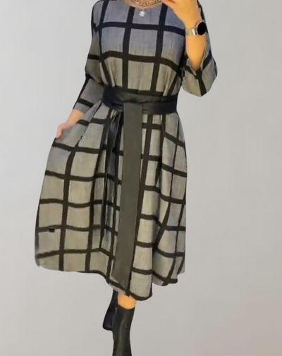 Fiona - Midikleid mit Gittermuster | modernes kariertes Kleid für Damen | Großes kariertes Abendkleid