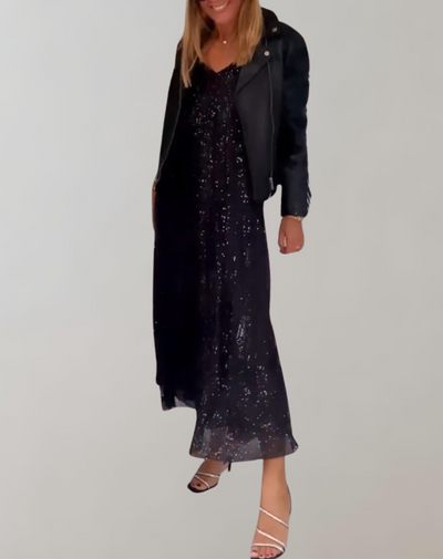 Delilah - Abendkleid mit glitzernden Verzierungen | Dünnes Cocktailkleid mit Spaghettiträgern