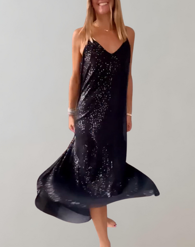Delilah - Abendkleid mit glitzernden Verzierungen | Dünnes Cocktailkleid mit Spaghettiträgern