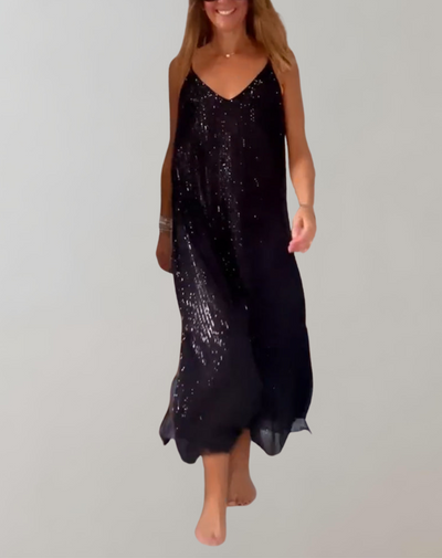 Delilah - Abendkleid mit glitzernden Verzierungen | Dünnes Cocktailkleid mit Spaghettiträgern