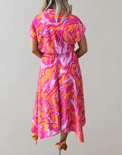 Bianca - Hemdblusenkleid mit buntem Print | Elastischer Bund für einen taillierten Look