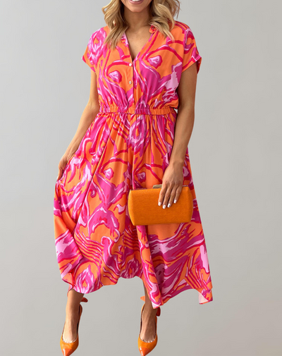 Bianca - Hemdblusenkleid mit buntem Print | Elastischer Bund für einen taillierten Look