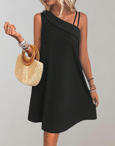 Aurora - Asymmetrisches Kleid mit One-Shoulder-Design für Damen | Midikleid mit einseitigem Doppelriemen