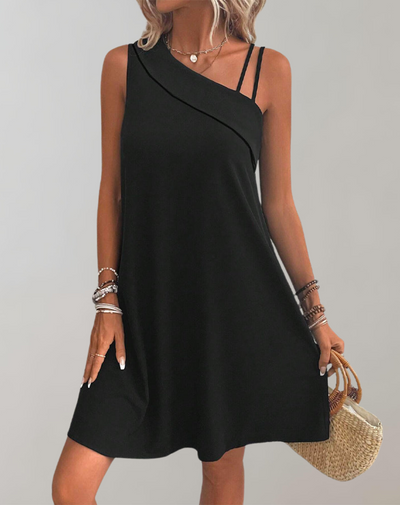 Aurora - Asymmetrisches Kleid mit One-Shoulder-Design für Damen | Midikleid mit einseitigem Doppelriemen