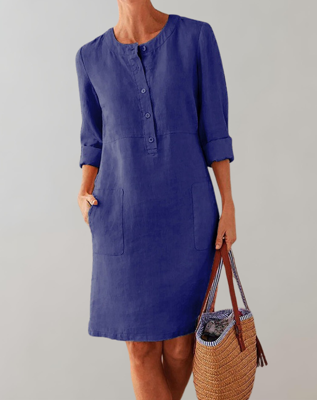 Thelya - Leinenhemdkleid kragenlos Damen | Knopfverschluss verleiht ein klassisches Minikleid