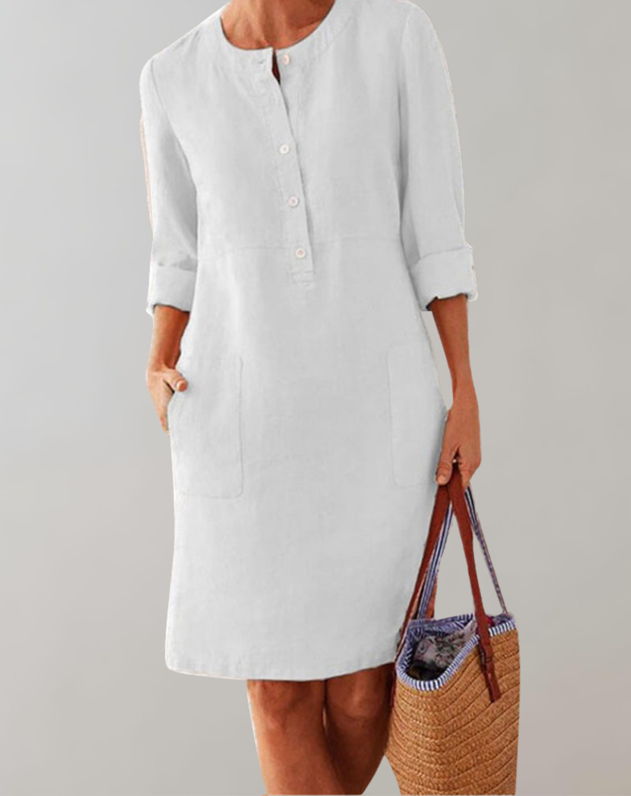 Thelya - Leinenhemdkleid kragenlos Damen | Knopfverschluss verleiht ein klassisches Minikleid