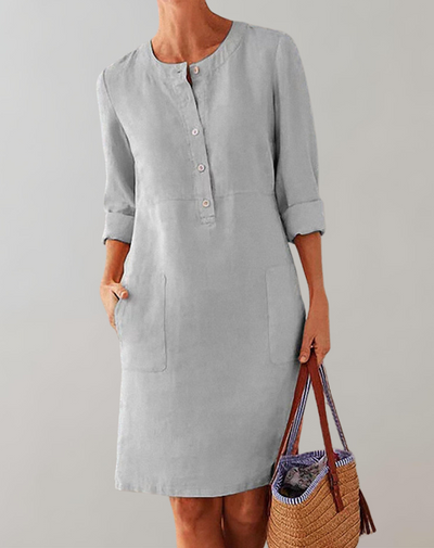 Thelya - Leinenhemdkleid kragenlos Damen | Knopfverschluss verleiht ein klassisches Minikleid