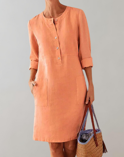 Thelya - Leinenhemdkleid kragenlos Damen | Knopfverschluss verleiht ein klassisches Minikleid