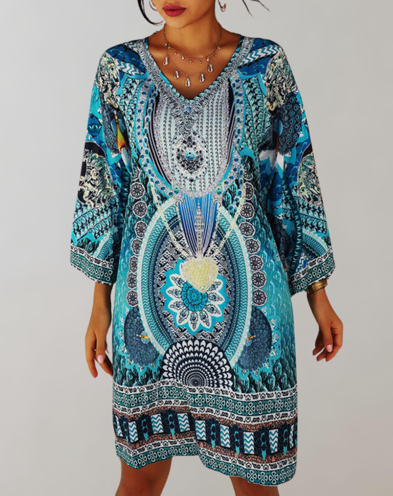 Grid - böhmisches Tunika-Kleid für Damen | Mix aus Drucken und Mustern Casual Dress