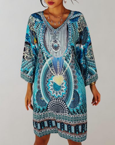 Grid - böhmisches Tunika-Kleid für Damen | Mix aus Drucken und Mustern Casual Dress