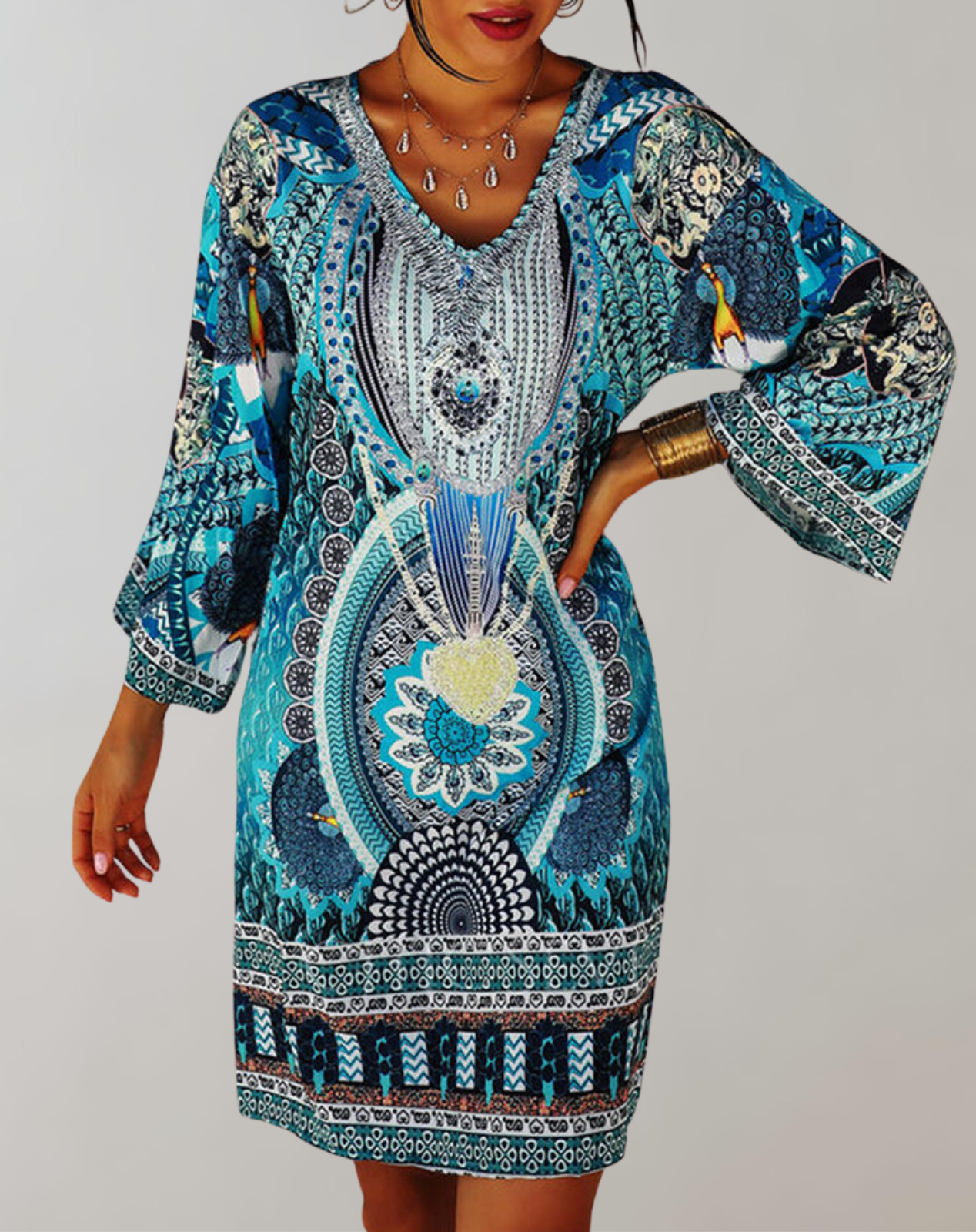 Grid - böhmisches Tunika-Kleid für Damen | Mix aus Drucken und Mustern Casual Dress