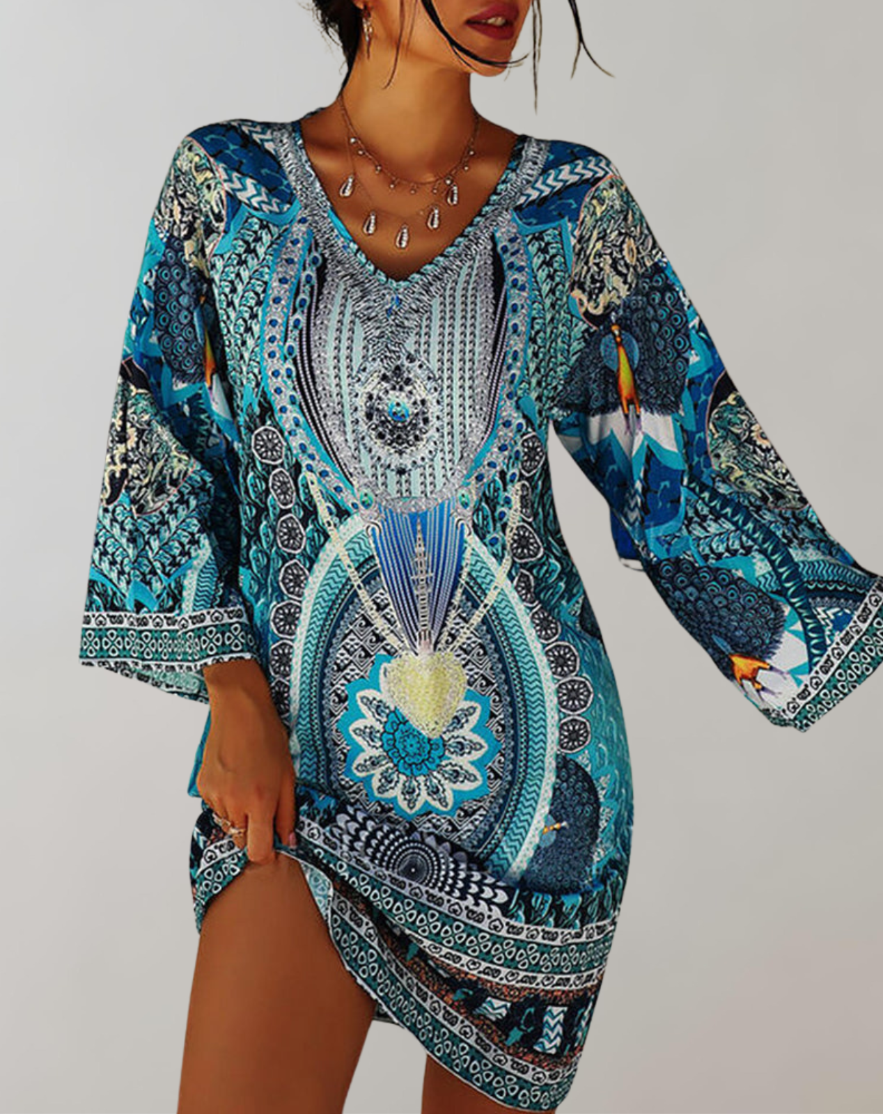 Grid - böhmisches Tunika-Kleid für Damen | Mix aus Drucken und Mustern Casual Dress