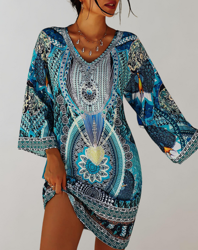 Grid - böhmisches Tunika-Kleid für Damen | Mix aus Drucken und Mustern Casual Dress