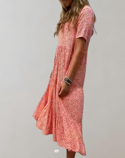 Korry - Lässiges, kurzärmliges Midikleid mit Blumenmuster | fließendes Kleid für Damen