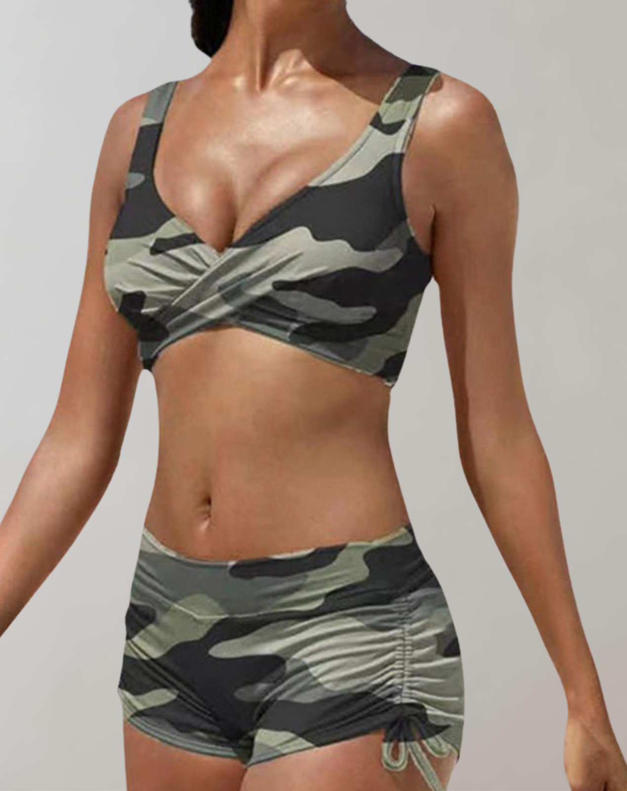 Filma - Bedruckter Wickelbikini mit Boyshort-Hose | High-Waist-Bikini mit Crisscross-Oberteil