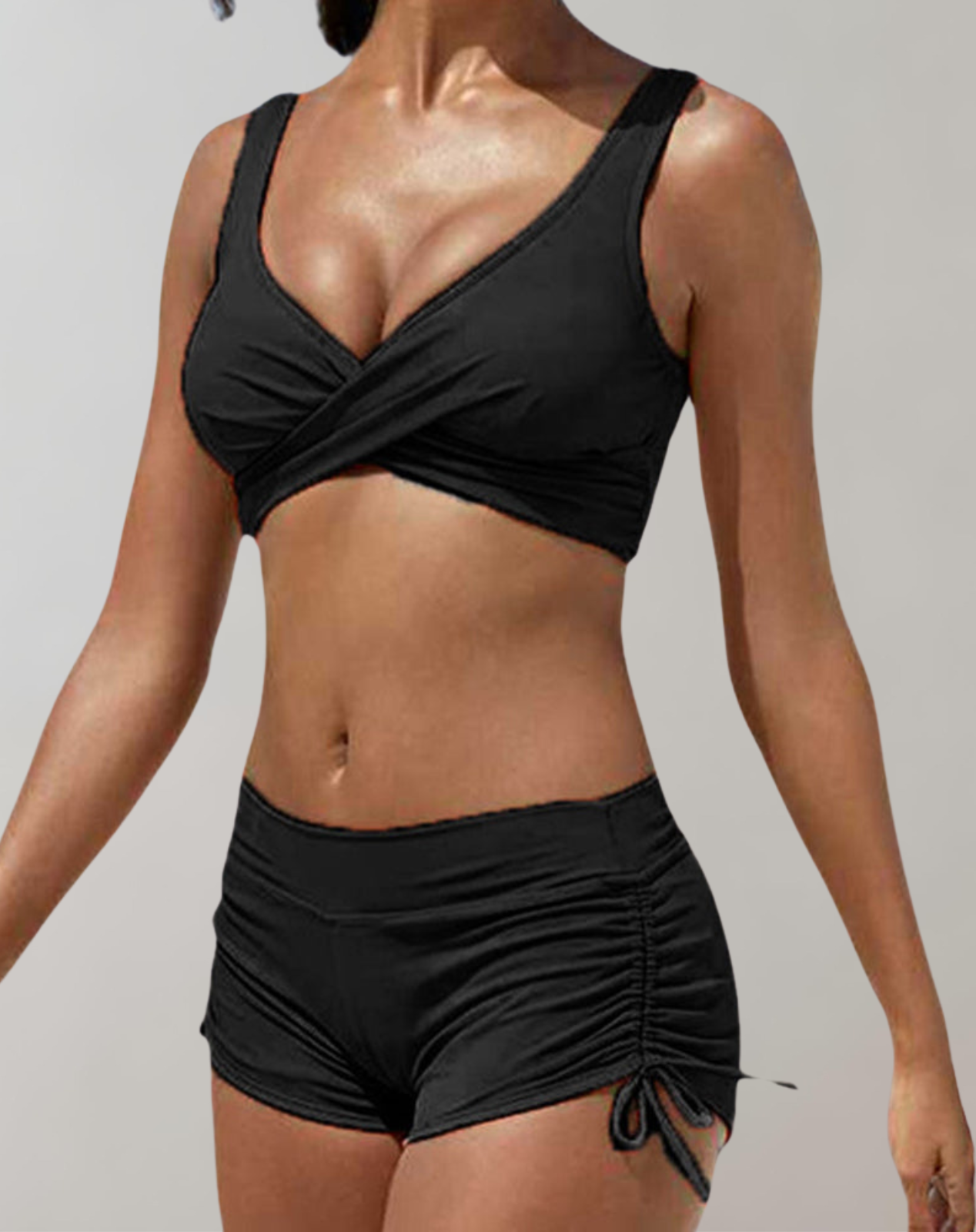 Filma - Bedruckter Wickelbikini mit Boyshort-Hose | High-Waist-Bikini mit Crisscross-Oberteil