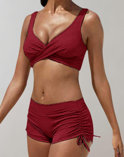 Filma - Bedruckter Wickelbikini mit Boyshort-Hose | High-Waist-Bikini mit Crisscross-Oberteil