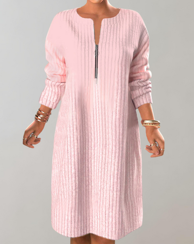 Frisch  - Lässiges Rippstrickkleid mit Reißverschluss | Strickkleid mit bequemer Passform und Frontreißverschluss