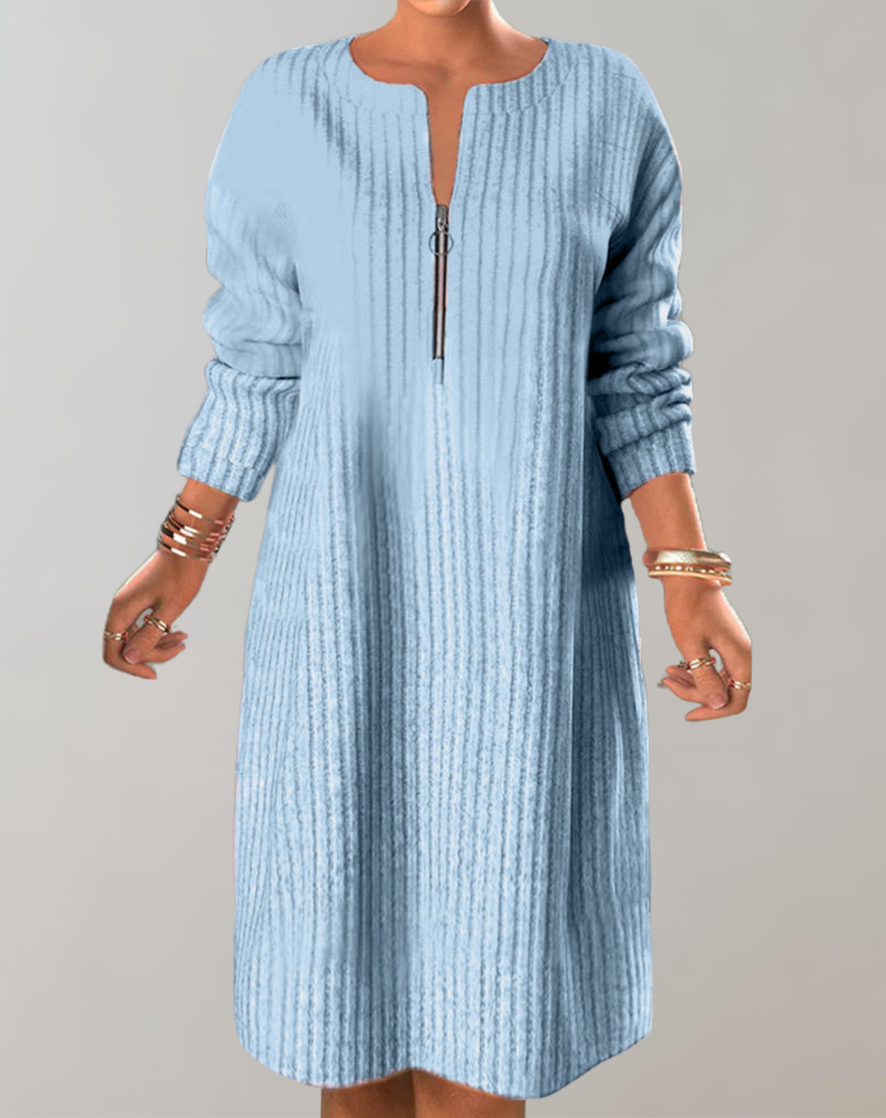 Frisch  - Lässiges Rippstrickkleid mit Reißverschluss | Strickkleid mit bequemer Passform und Frontreißverschluss