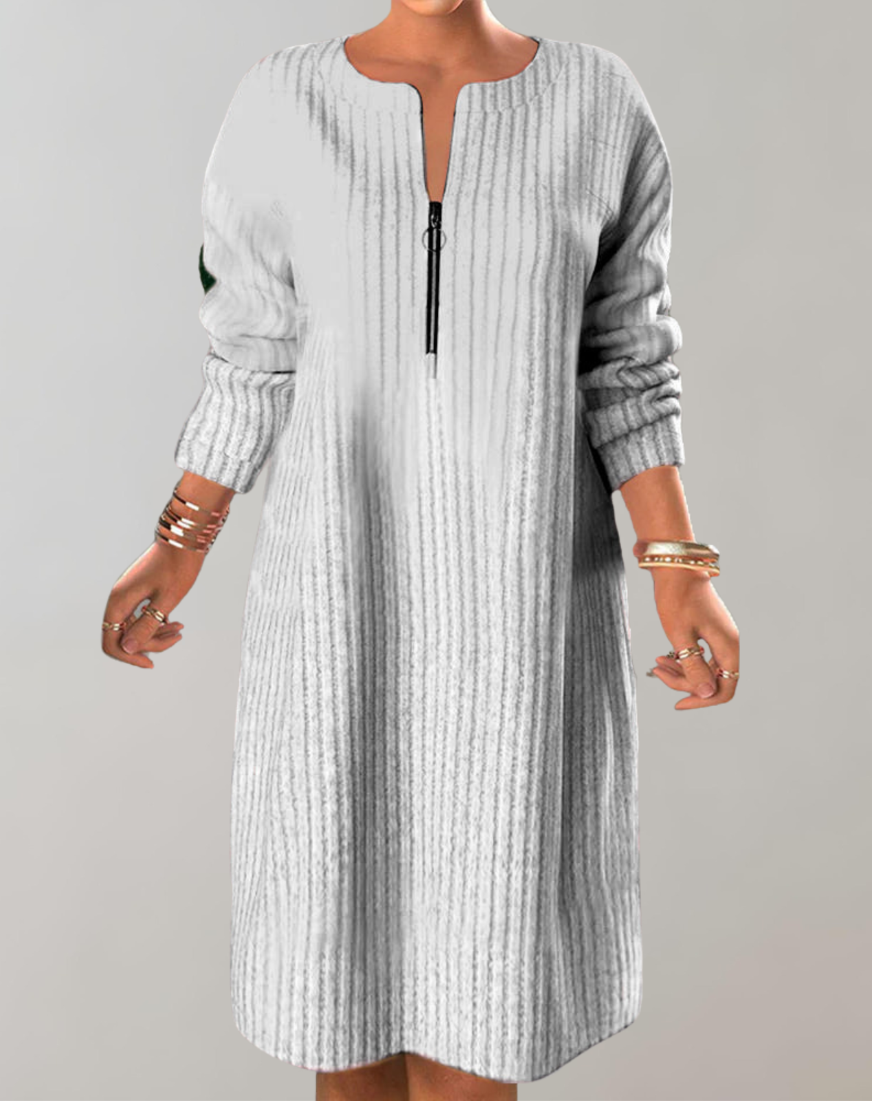 Frisch  - Lässiges Rippstrickkleid mit Reißverschluss | Strickkleid mit bequemer Passform und Frontreißverschluss