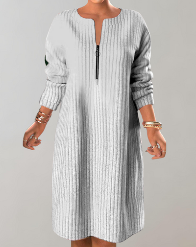 Frisch  - Lässiges Rippstrickkleid mit Reißverschluss | Strickkleid mit bequemer Passform und Frontreißverschluss