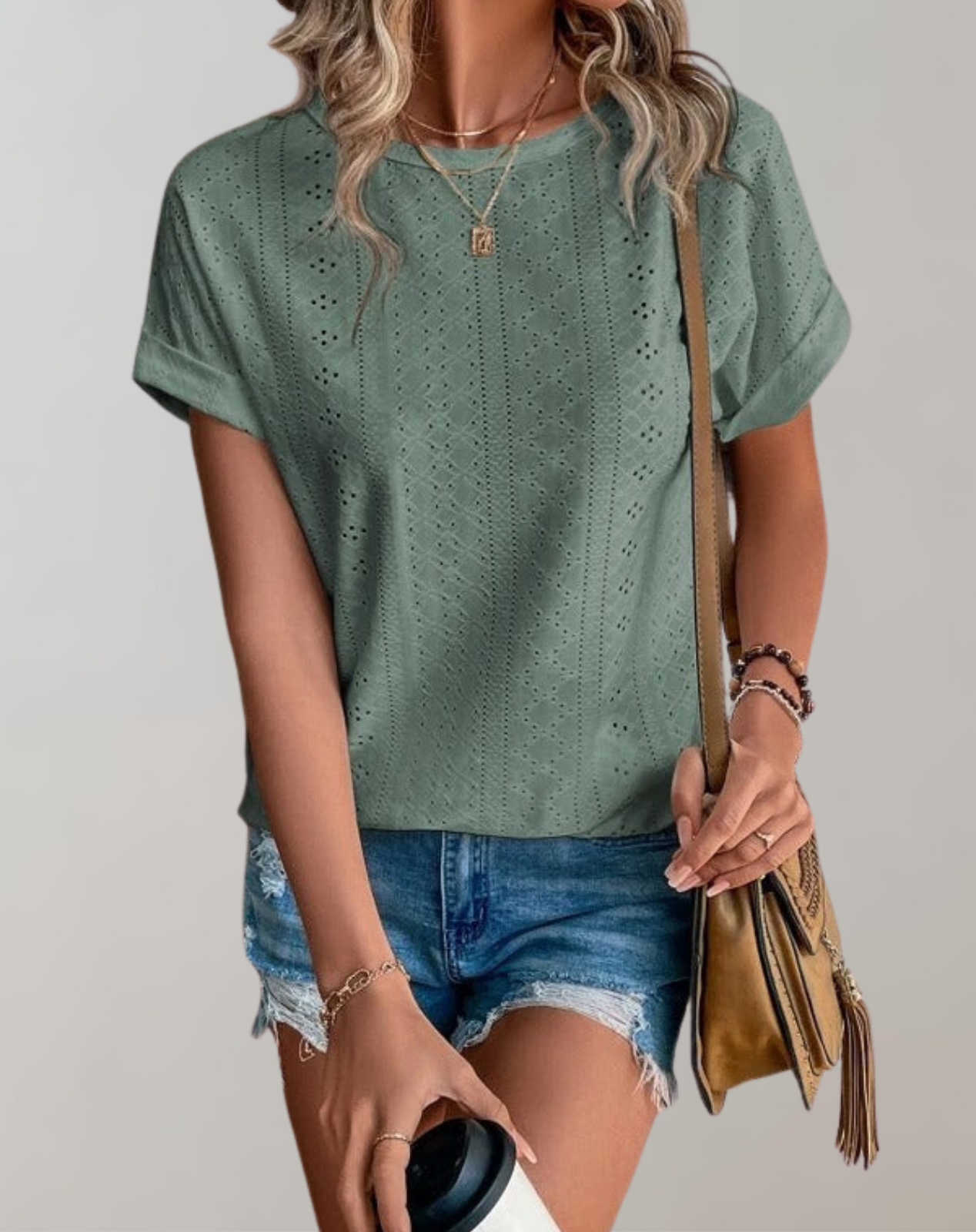 Jade - Lässige Sommerbluse mit Ösenstickerei | Elegantes Top mit Ösenstickerei