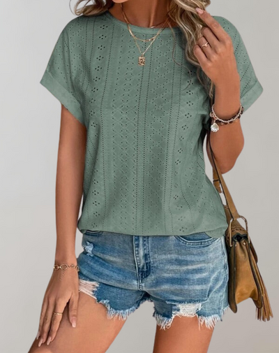Jade - Lässige Sommerbluse mit Ösenstickerei | Elegantes Top mit Ösenstickerei