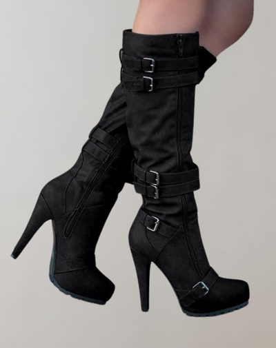 Bequeme Damen Plateau-Stiefel mit Schnallen – Vintage-inspirierte Lederschuhe für Herbst/Winter