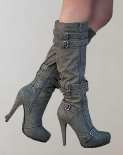 Bequeme Damen Plateau-Stiefel mit Schnallen – Vintage-inspirierte Lederschuhe für Herbst/Winter