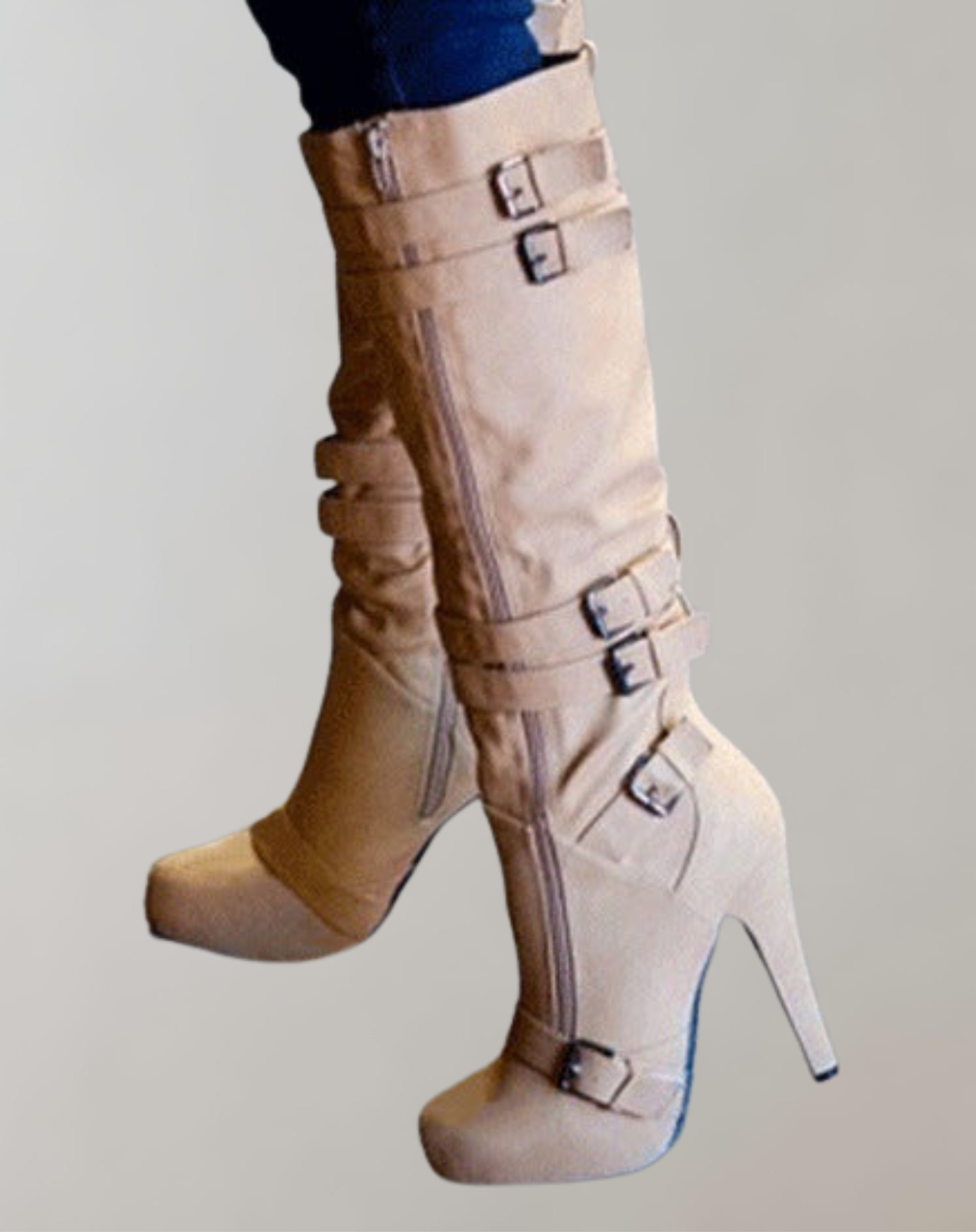 Bequeme Damen Plateau-Stiefel mit Schnallen – Vintage-inspirierte Lederschuhe für Herbst/Winter