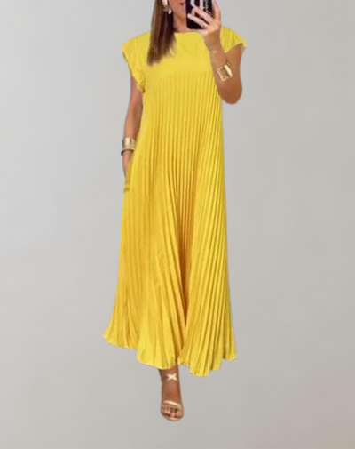 Coralyn - Schickes langes Kleid | ärmelloses Plisseekleid für Damen