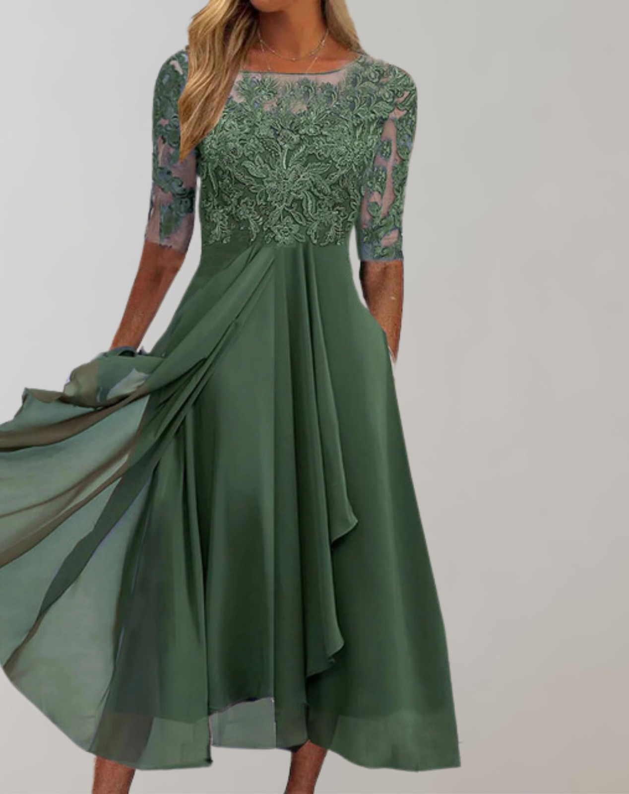 Shara - Abendkleid für Damen | Kleid mit Blumenstickerei | Kleid mit gefaltetem Saum